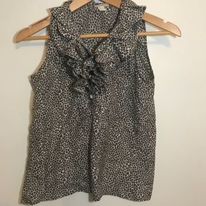 J. Crew Heart Printed Ruffle Gray Blouse Size 0